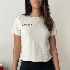 Forever 21 Rock N Roll Graphic T Shirt Short Sleeve Cream Casual Top